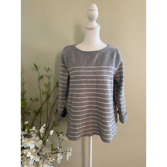 Tahari Women’s Striped 3/4 Sleeve Roll Up Sleeve Sweater Crew Neck | Size L - Picture 2 of 10